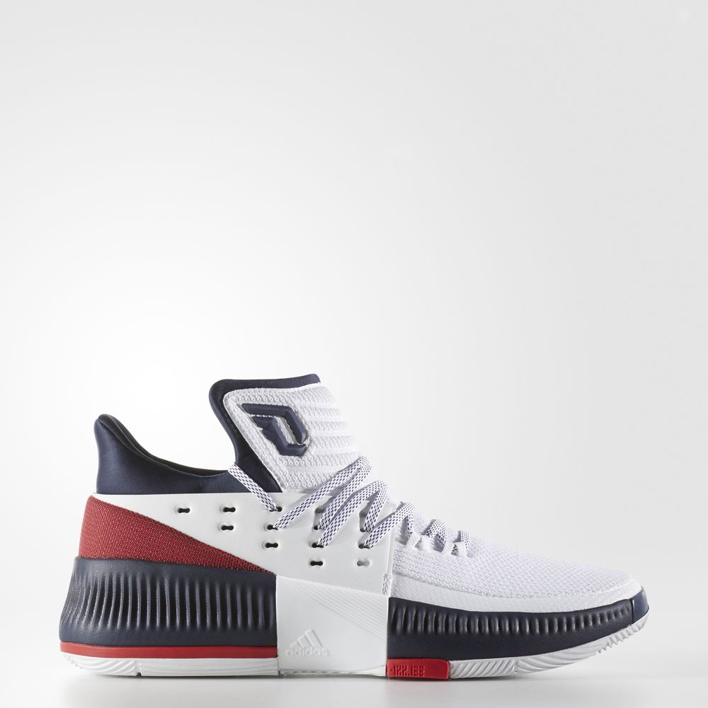 Adidas Dame 3 - παπουτσια μπασκετ ανδρικα - Ασπρα/Βαθυ Κοκκινα/Σκουρο Μπλε,Μέγεθος: EU 36 – 54 2/3 (